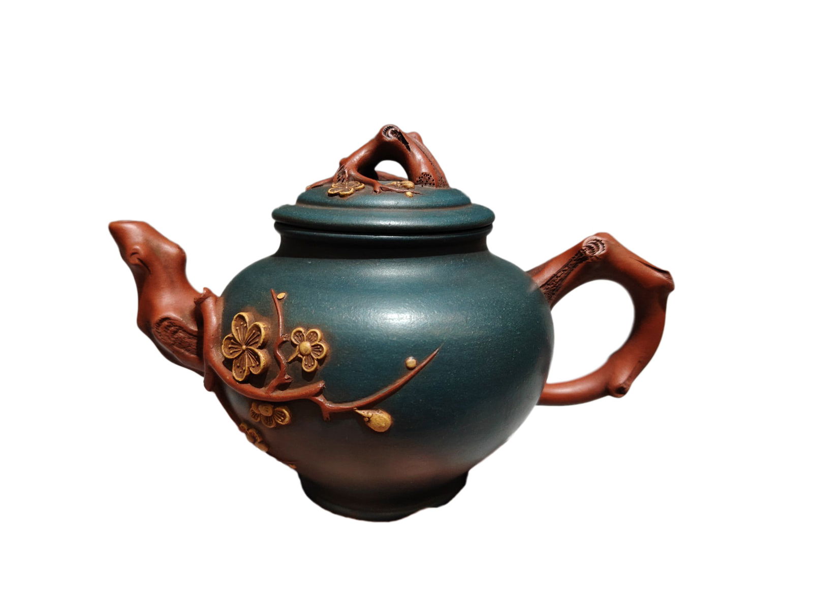 Chinese Yixing Zisha Clay Plum Flower Teapot w Artist Signed (1 of 10)