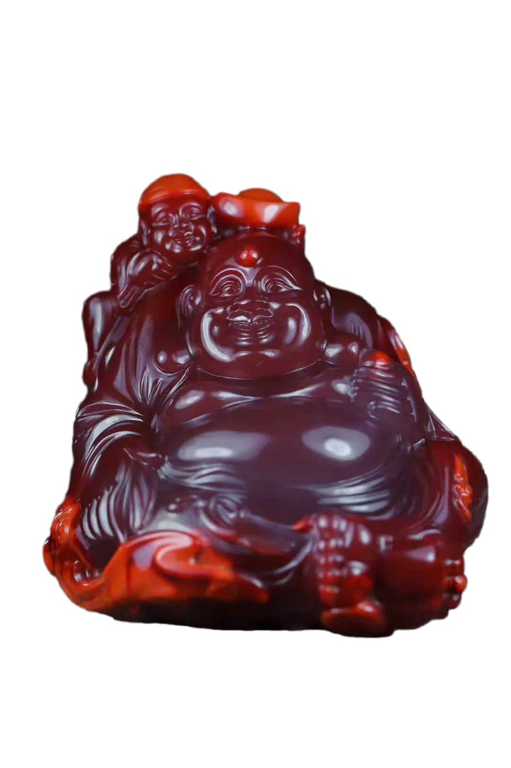 Chinese Nanhong Agate Hand-Carved Figure Pendant w Laughing Buddha 82.8g (1 of 10)