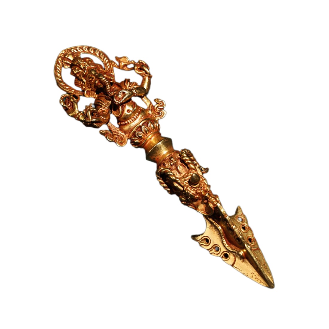 Tibetan Gilt Gold Copper Pestle Xiangmo Statue: Tibetan Gilt Gold Copper Pestle Xiangmo Statue Dimension: 140 (mm) 5.51 (inches) Weight: 0.25 lbs/ 113 g