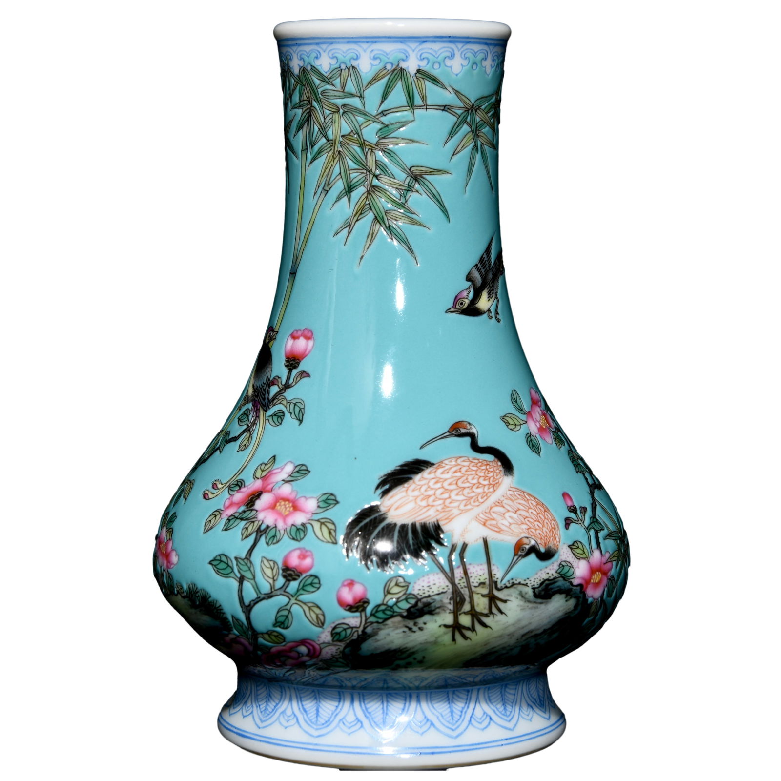 Chinese Turquoise Glaze Famille Rose Porcelain Vase w Flowers Bird 135mmx90mm, Qing Dynasty (1 of 10)