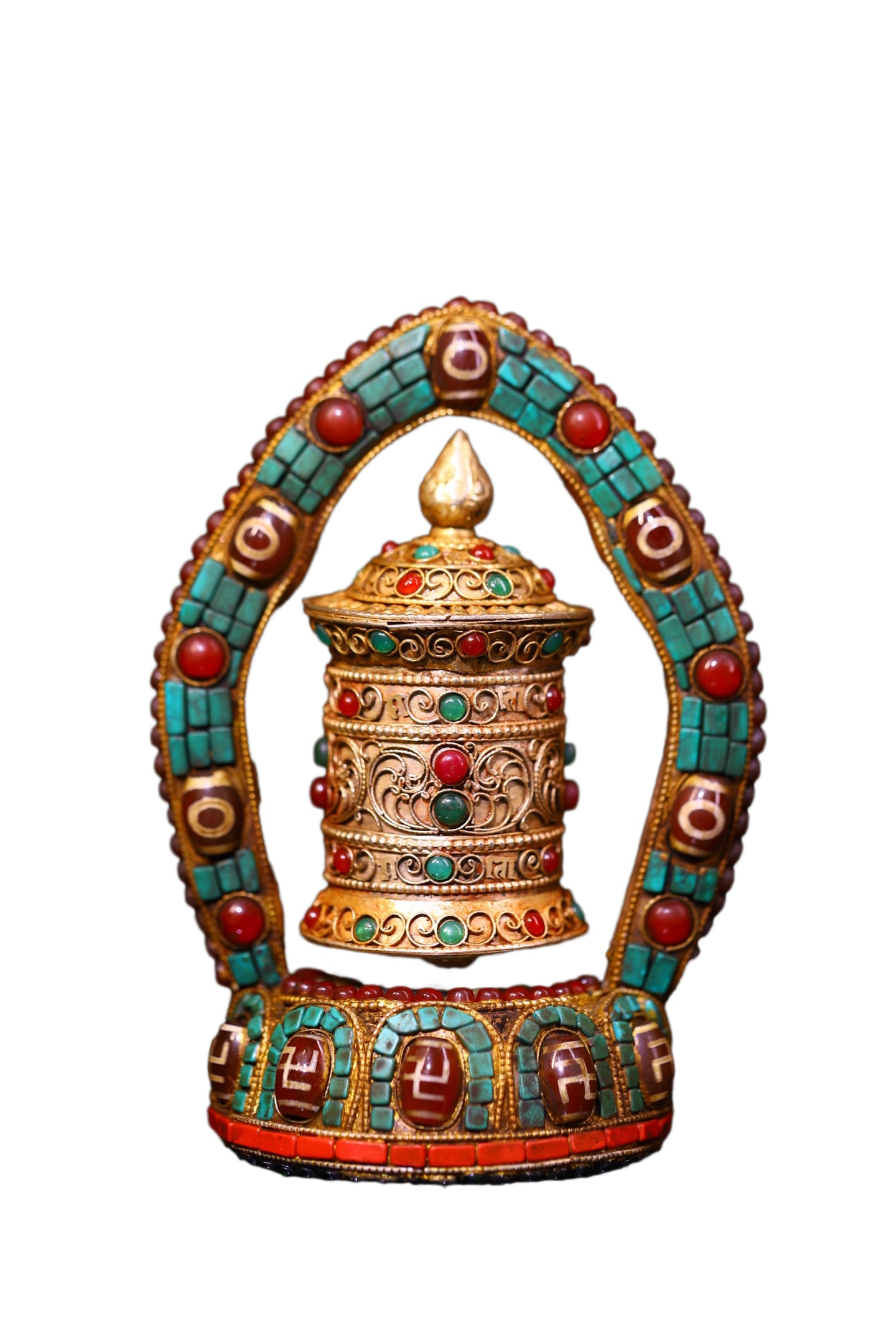 Tibetan Buddhism Silver Wire Inlay DZI Agate & Gem Prayer Wheel?Old 300g: Tibetan Buddhism Silver Wire Inlay DZI Agate & Gem Prayer Wheel?Old 300gDimension:140 x 90 (mm)5.51 x 3.54 (inches) Weight: 0.66 lbs/ 300 g