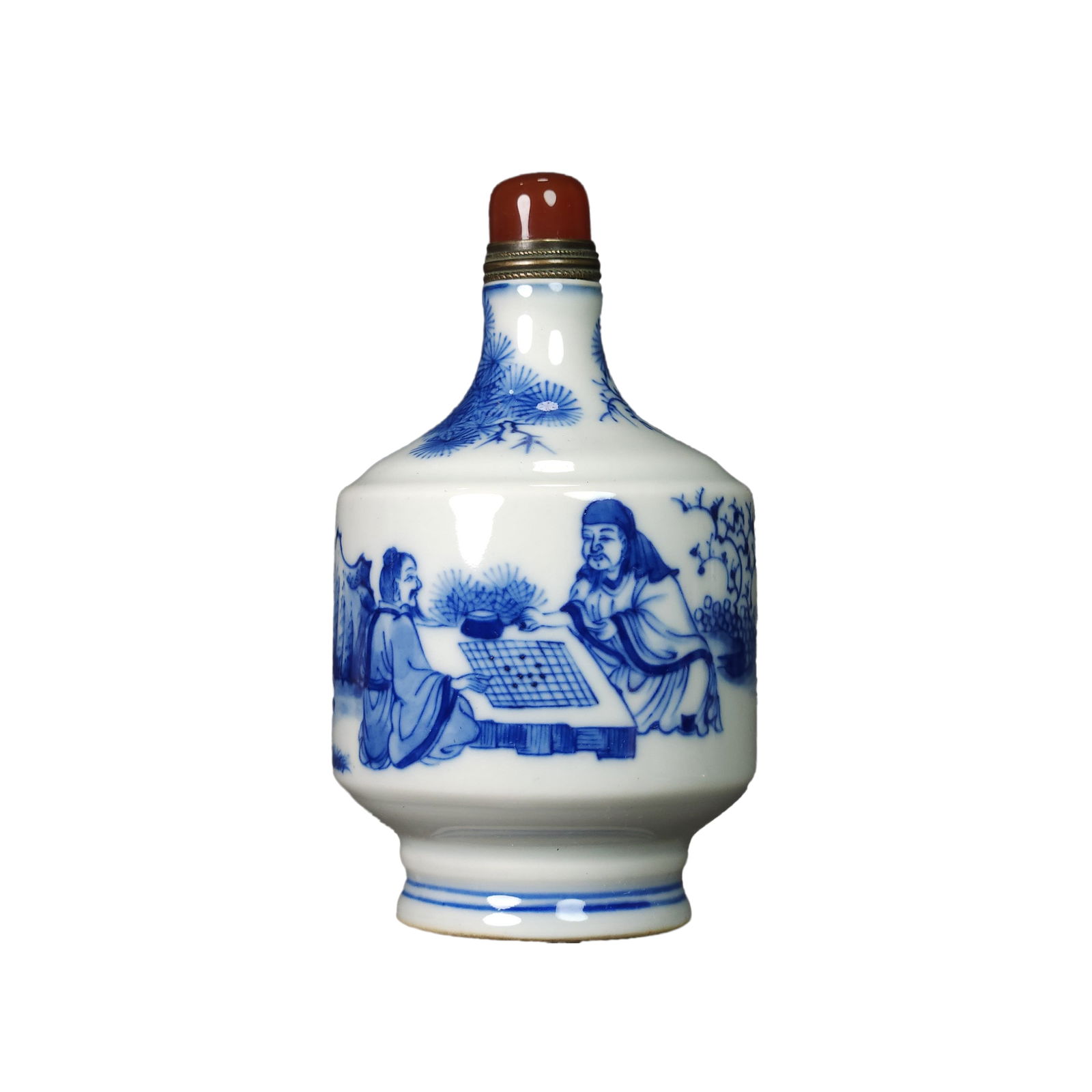 Chinese Blue And White Porcelain Playing Chess Old Men Snuff Bottle 100mmx55mm, Qing Dynasty (1 of 9)