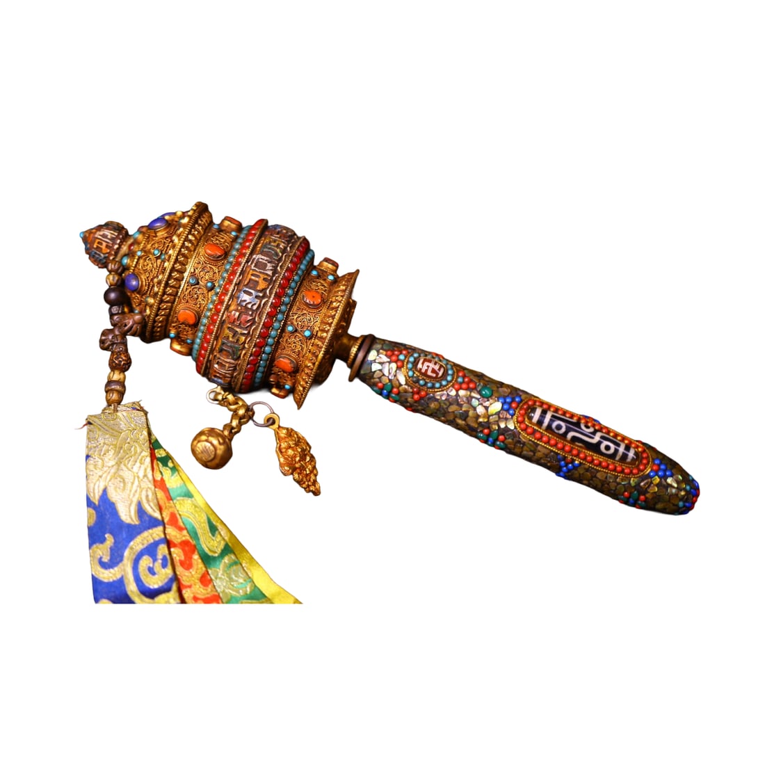 Tibetan Buddhism Silver Wire Inlay DZI Agate & Turquoise & Lapis Lazuli Prayer Wheel 750g: Tibetan Buddhism Silver Wire Inlay DZI Agate & Turquoise & Lapis Lazuli Prayer Wheel 750g Dimension: 330 x 90 (mm)12.99 x 3.54 (inches) Weight: 1.65 lbs/ 750 g