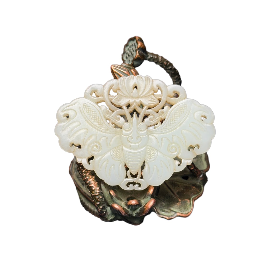 Chinese Hetian Jade Hand-Carved Animal Pendant w Butterfly,Old 18g (1 of 10)