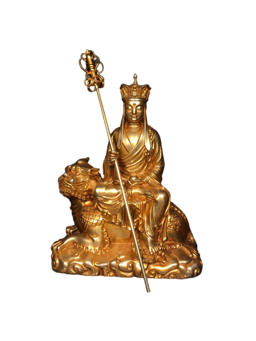 Tibetan Gilt Gold Copper Ksitigarbha Statue,Old 1500g: Tibetan Gilt Gold Copper Ksitigarbha Statue,Old 1500g Dimension: 180 x 115 x 65 (mm) 7.09 x 4.53 x 2.56 (inches) Weight: 3.31 lbs/ 1500 g