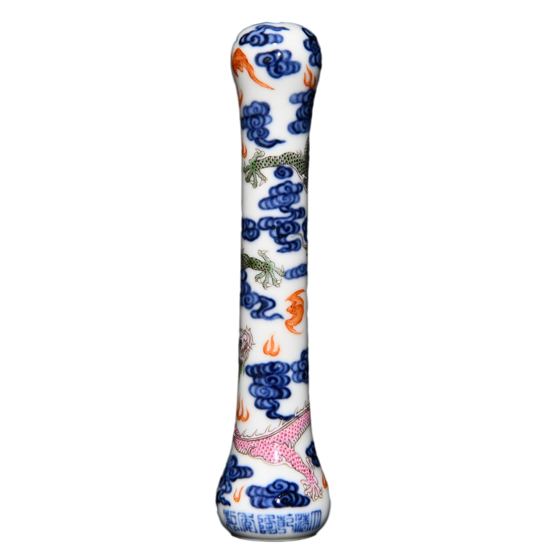 Chinese Famille Rose + Blue And White Porcelain Beast Brush Handle w Clouds Dragon 163mmx40mm (1 of 10)