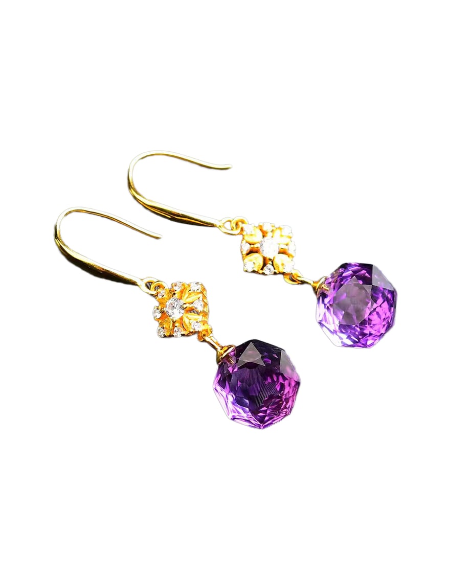 A Pair 925 Silver Inlay Amethyst Earrings 2.9g (1 of 7)