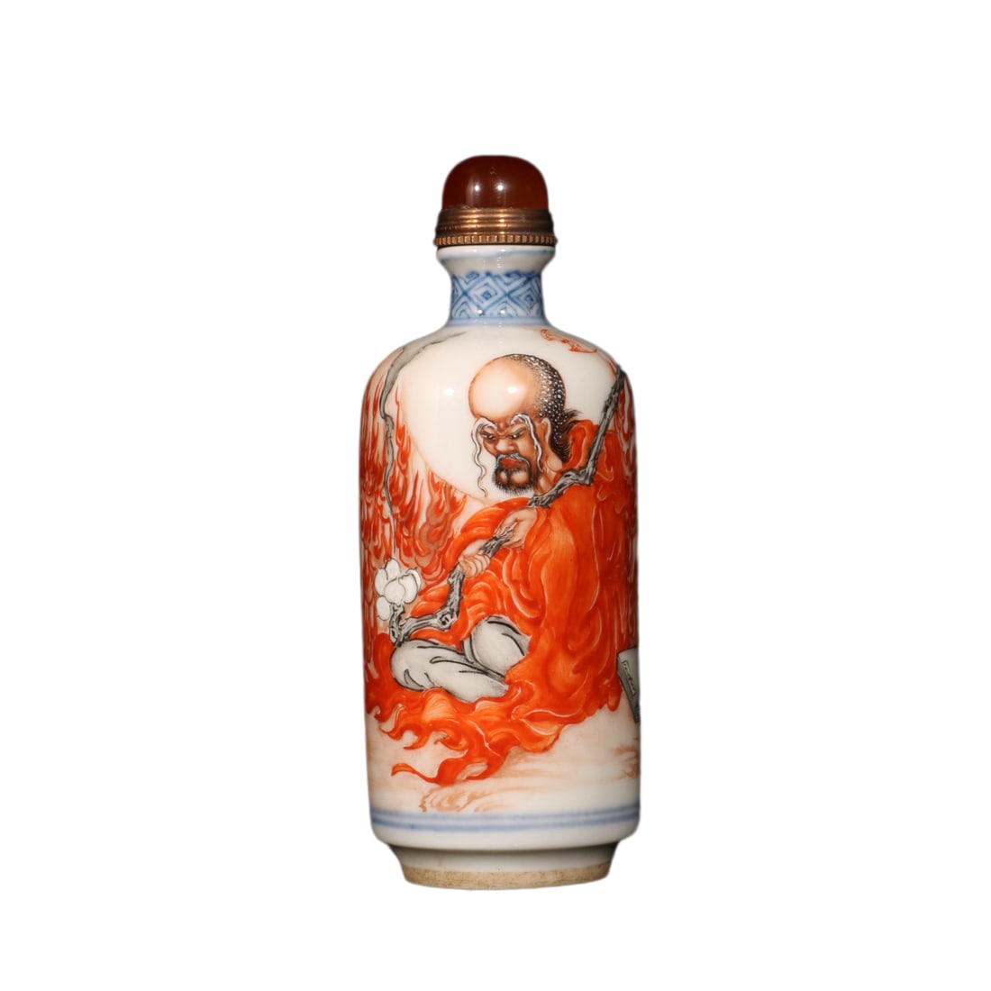 Chinese Iron Red Glaze Porcelain Snuff Bottle w Fire God 105mmx38mm, Qing Dynasty Qianlong Mark (1 of 10)