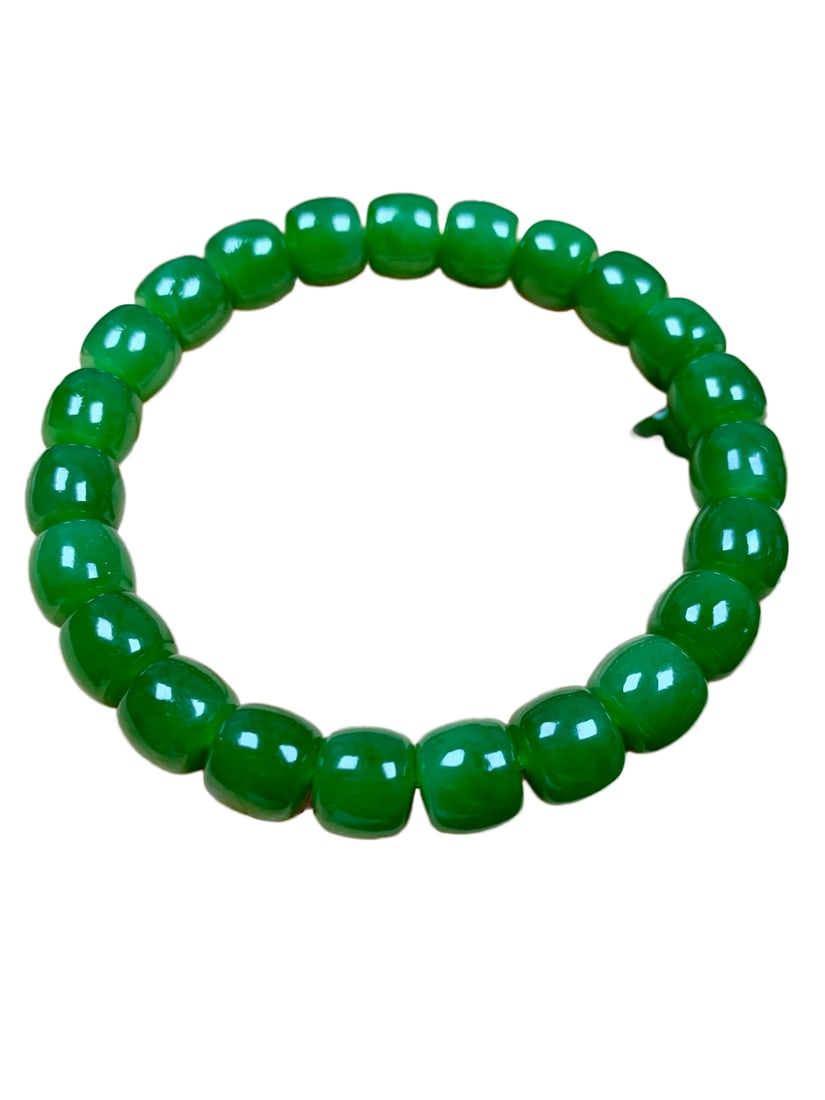 Chinese Green Hetian Jade Beads Bracelet (1 of 10)