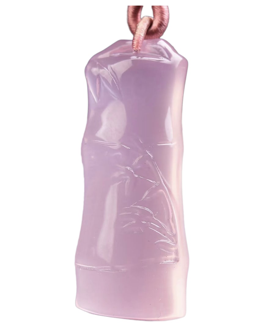 Natural Pink Crystal Hand-Carved Plant Pendant w Fortune Bamboo 29.2g (1 of 7)