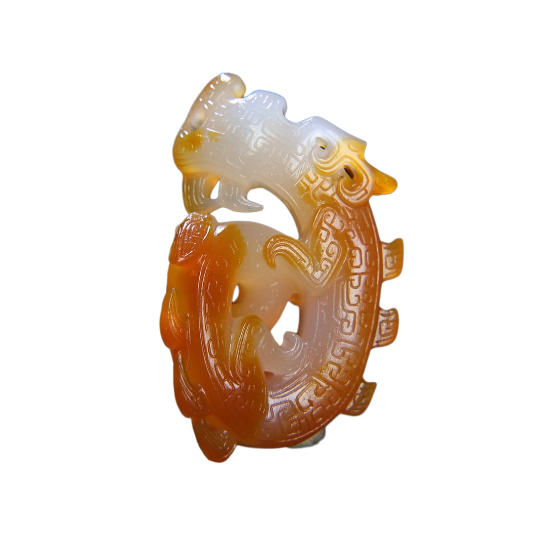 Chinese Agate Hand-Carved Beast Pendant w Dragon 86g (1 of 9)
