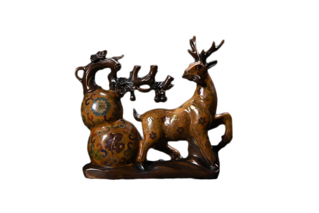 Chinese Copper Cloisonne Fortune Deer Statue,Old 2654g (1 of 10)