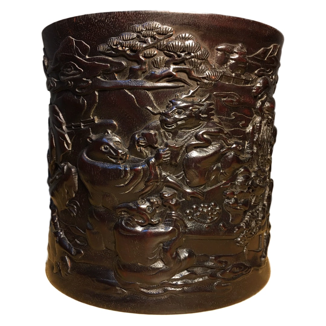 Chinese Zitan Wood Brush Pot,Old 2455g (1 of 10)