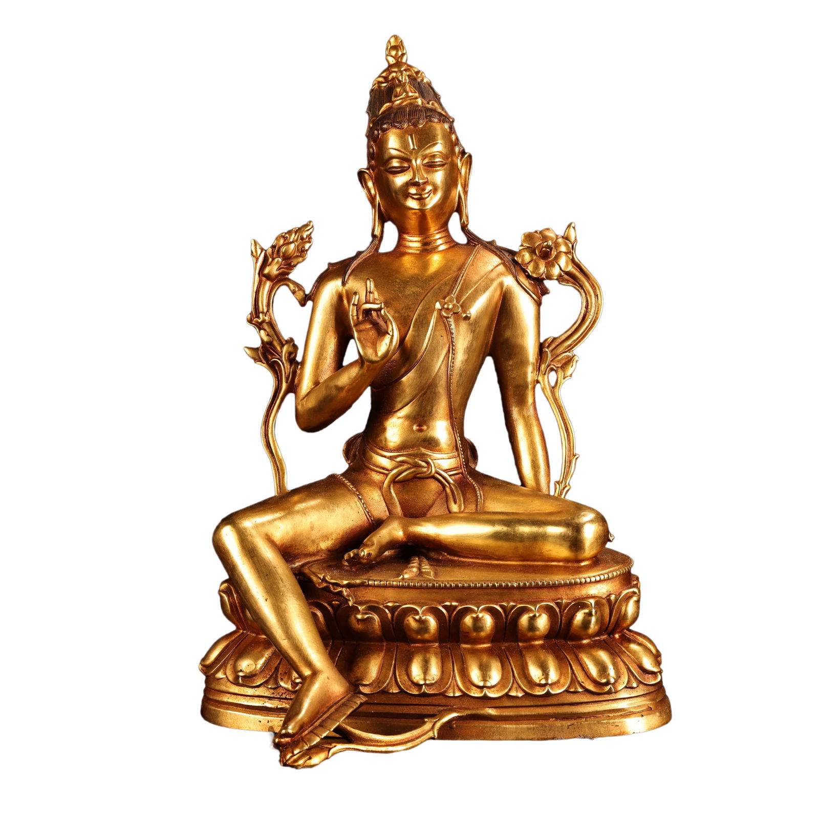 Tibetan Gilt Gold Copper IBuddha Statue w Tara 5000g: Tibetan Gilt Gold Copper IBuddha Statue w Tara 5000g Dimension: 360 x 220 (mm) 14.17 x 8.66 (inches) Weight: 11.02 lbs/ 5000 g