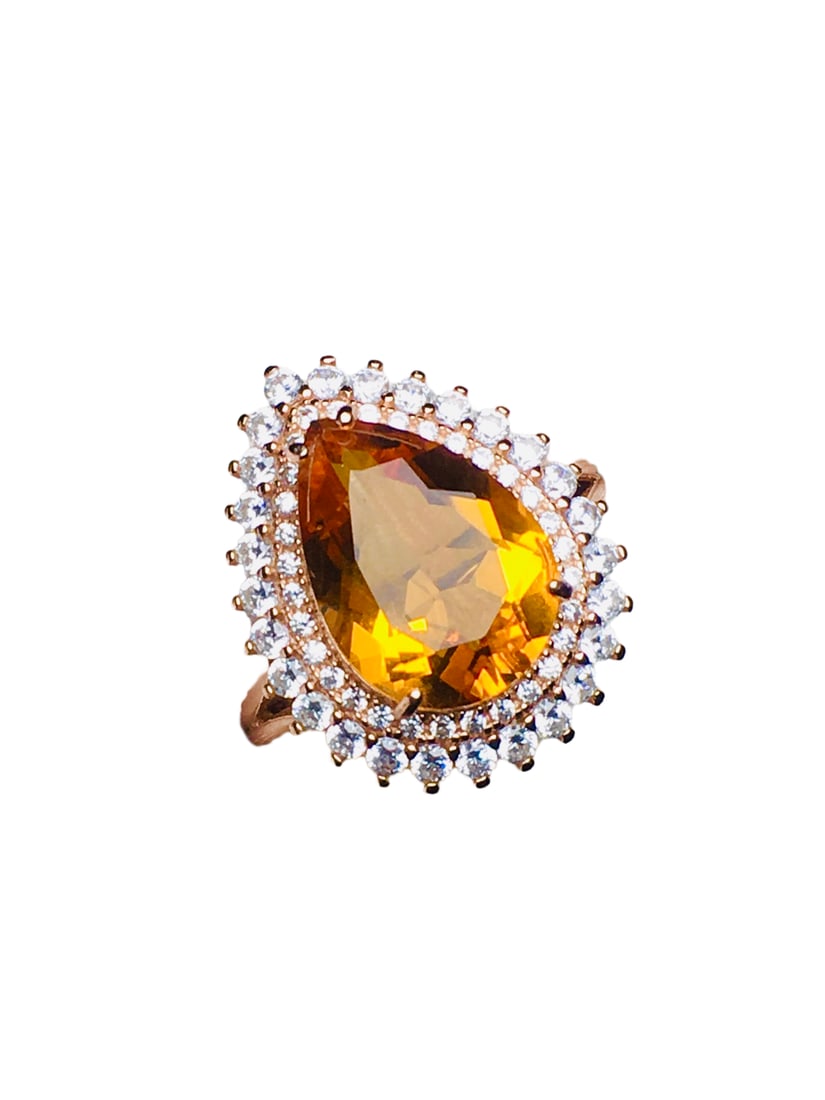 Natural 925 Silver Inlay Yellow Crystal Ring (1 of 7)