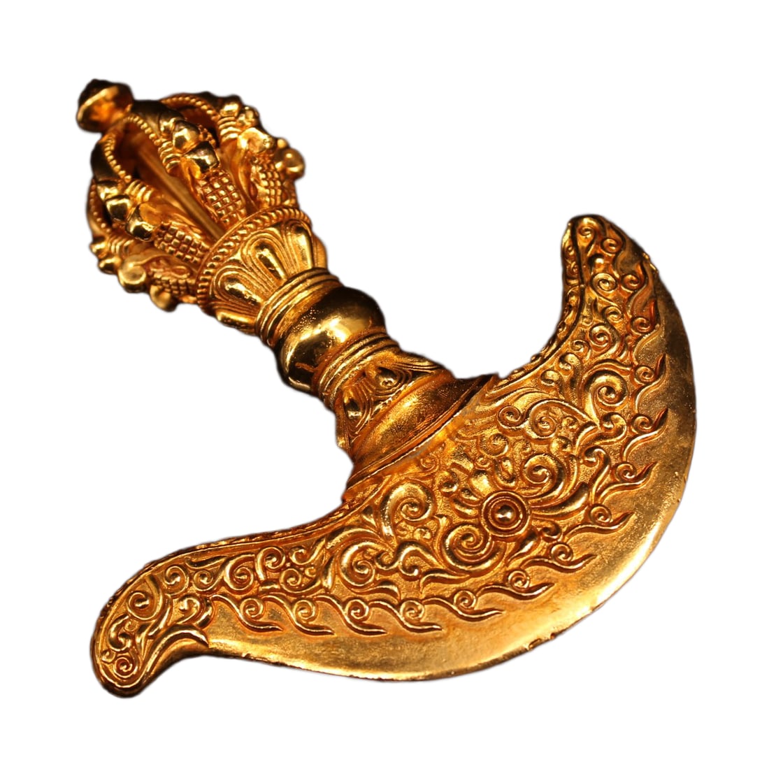 Tibetan Gilt Gold Copper Dharma-vessel Axe Statue 297g (1 of 10)