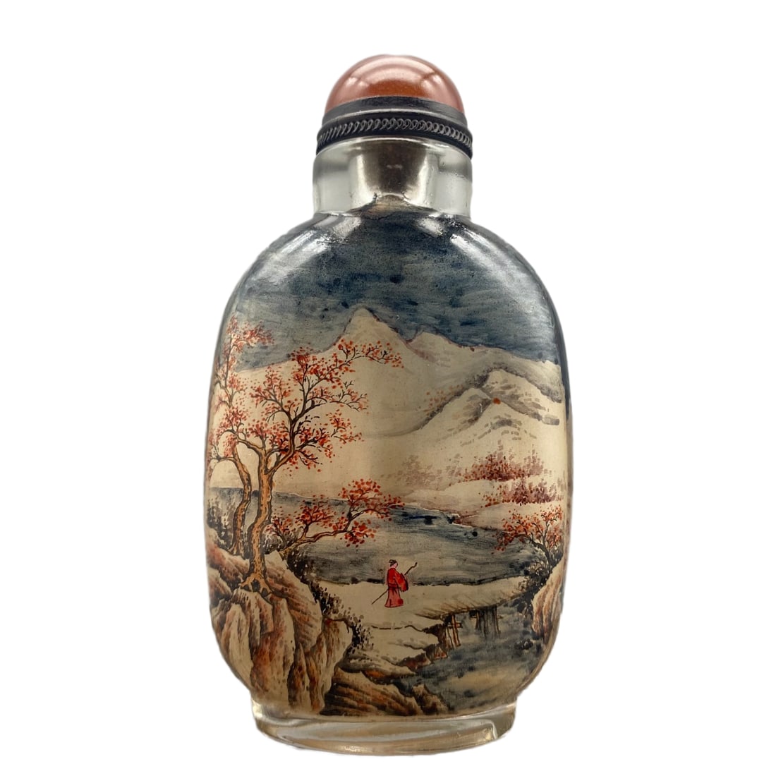 Old Chinese Peking Glass Inside Painting Mountain River Scene Design Snuff Bottle 83g (1 of 10)