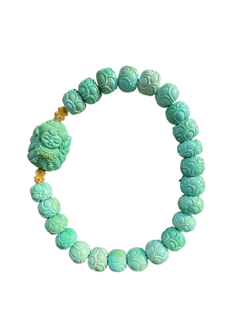 8mm Turquoise Beads Bracelet w Lotus Flower: 8mm Turquoise Beads Bracelet w Lotus FlowerDimension: 8mm (mm) 0.31 (inches)
