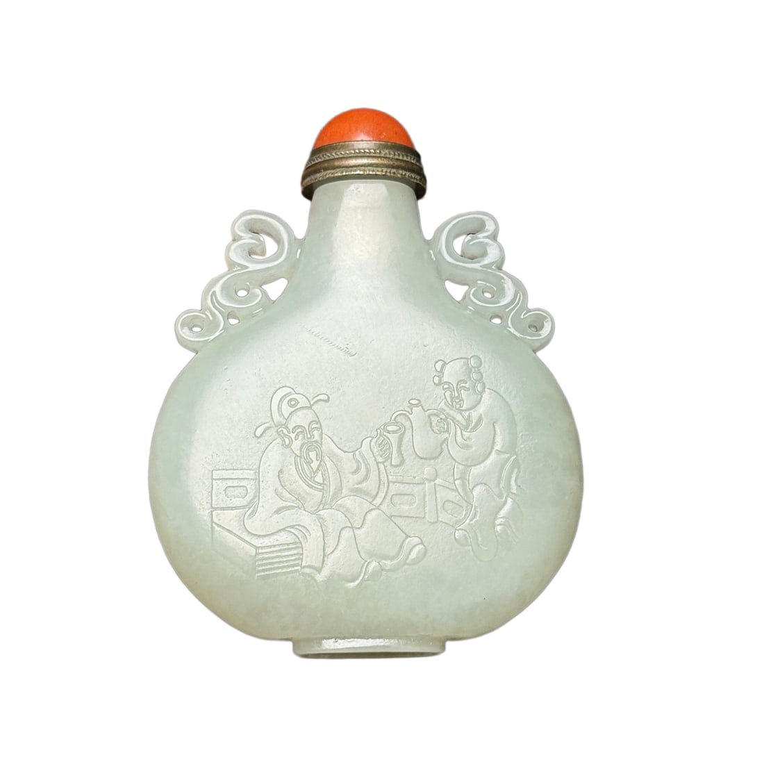 Chinese Hetian Jade Hand-Carved Figure Snuff Bottle w Confucius & Student 44g (1 of 10)