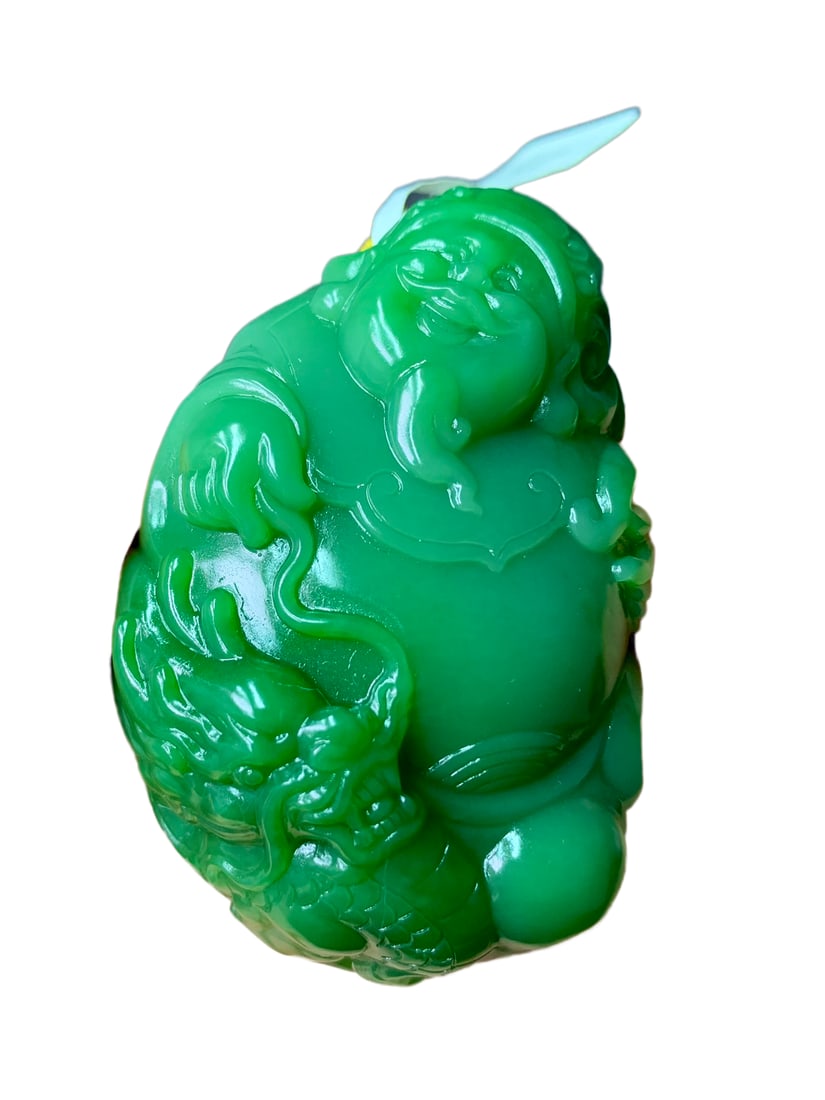 Green Hetian Jade Hand-Carved Figure Pendant w Fortune Taoism Deity (1 of 10)