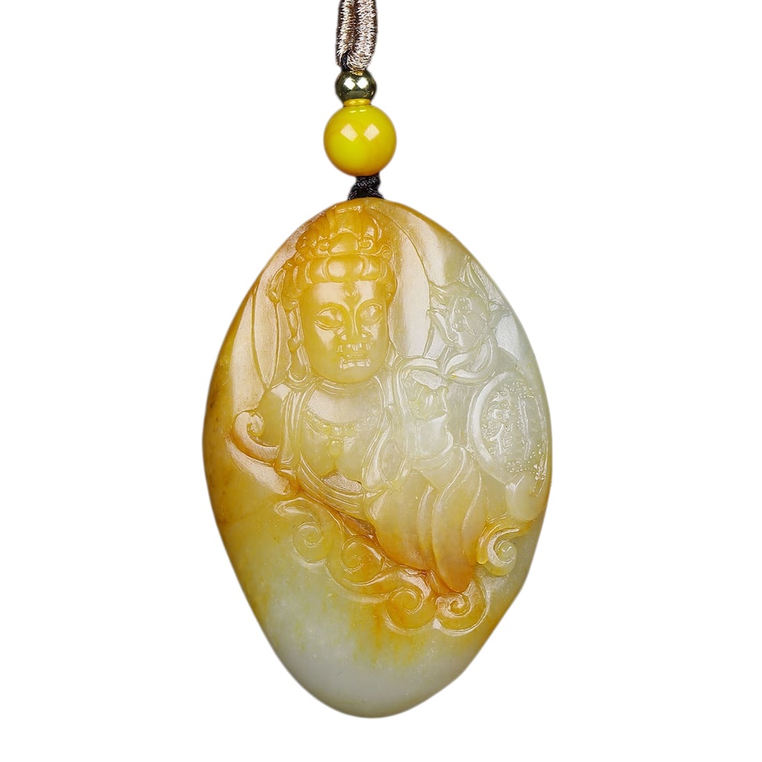 Natural Hetian Jade Hand-Carved Buddha Pendant w Kwan-yin (1 of 7)