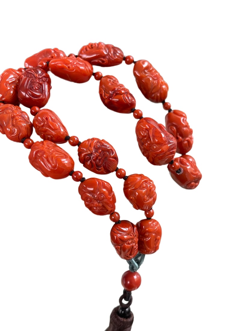 Natural Nanhong Agate Hand-Carved Figure Pendant/Bracelet w The Eighteen Arhats? (1 of 10)