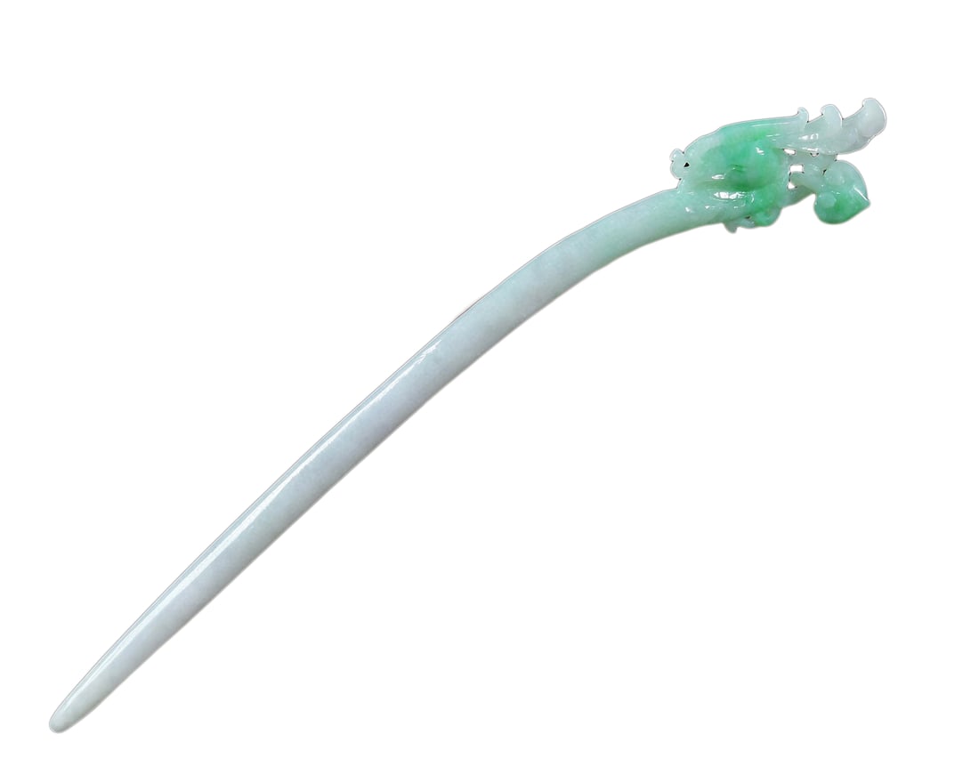 Jadeite Hand-Carved Hair Decoration & Phoenix: Jadeite Hand-Carved Hair Decoration & PhoenixDimension: 162 x 6.6 (mm) 6.38 x 0.26 (inches)