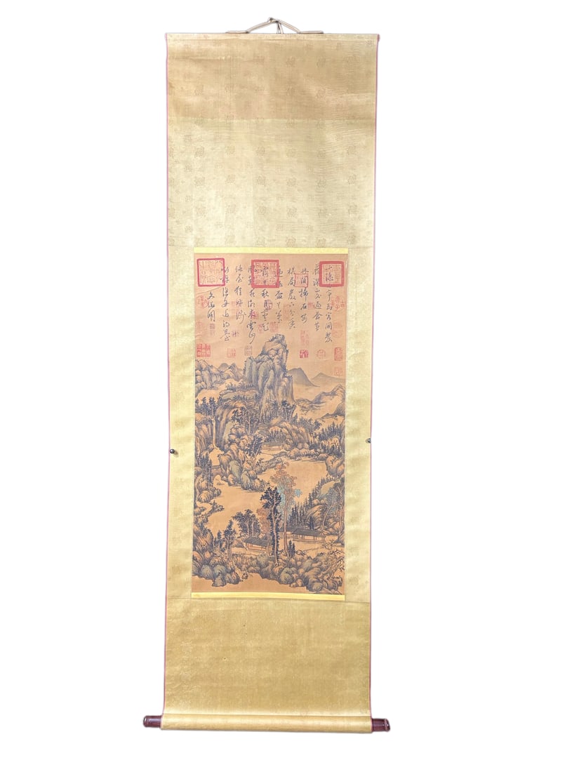 Watercolour On Silk Mountain River Scene Design Painting - Wen Zheng Ming: Watercolour On Silk Mountain River Scene Design Painting - Wen Zheng MingDimension: 1800 x 600 (mm) 70.87 x 23.62 (inches) Dimension: 860 x 450 (mm) 33.86 x 17.72 (inches)