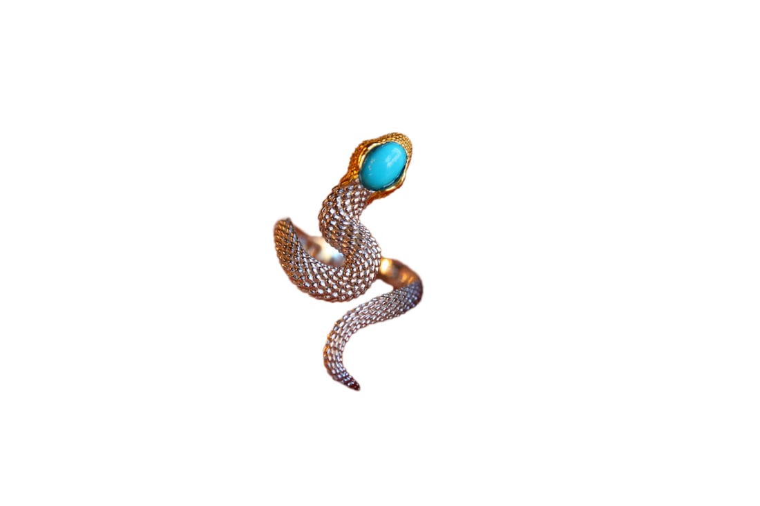 925 Silver Inlay Turquoise Snake Ring: 925 Silver Inlay Turquoise Snake Ring