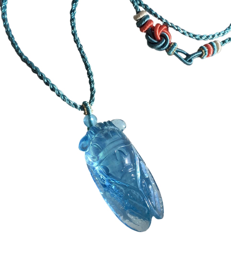 Aquamarine Hand-Carved Animal Pendant w Fortune Cicada: Aquamarine Hand-Carved Animal Pendant w Fortune CicadaDimension: 36 x 17.5 x 13.7 (mm) 1.42 x 0.69 x 0.54 (inches) Weight: 0.02 lbs/ 11 g