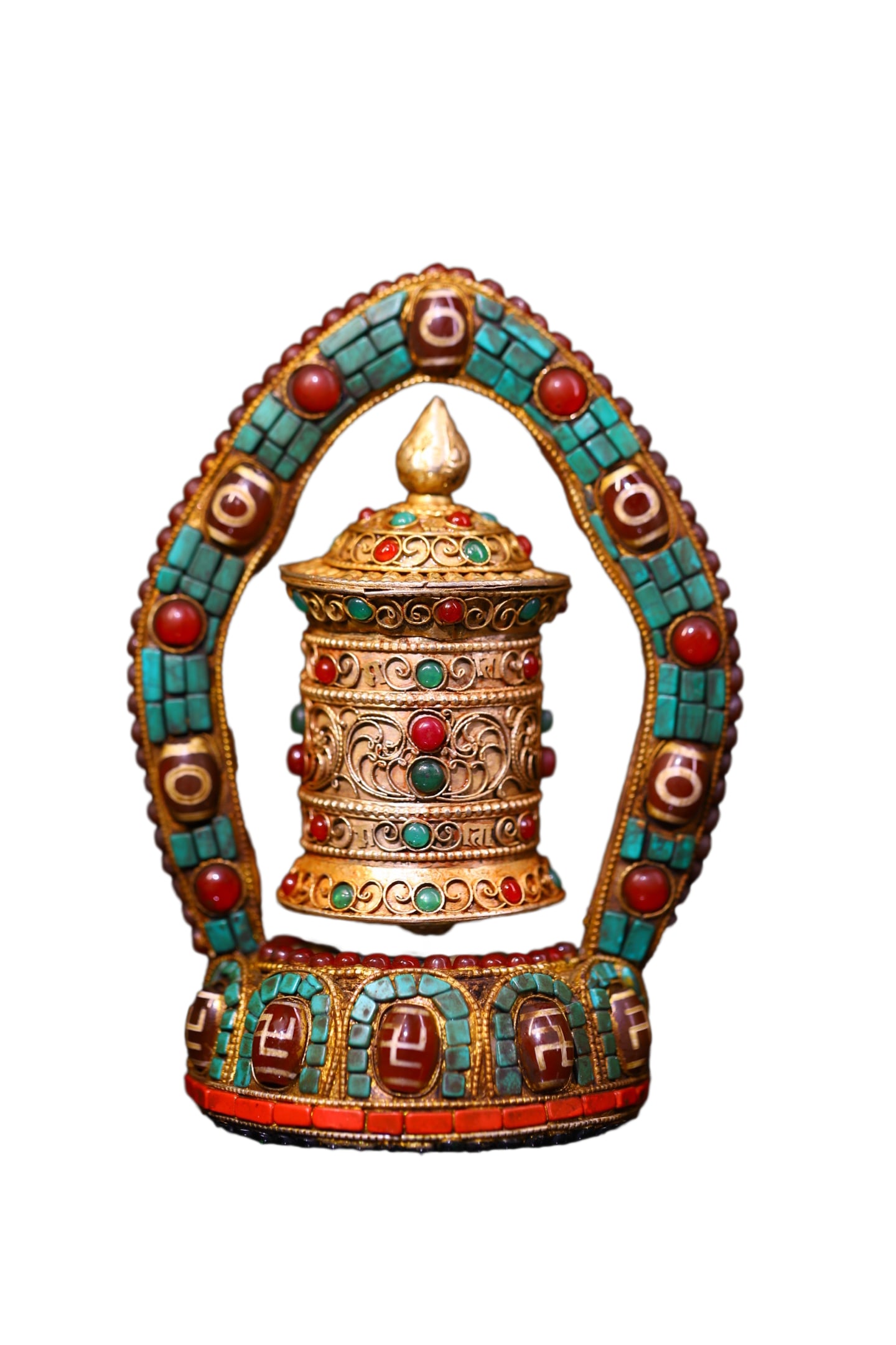 Tibetan Silver Wires Inlay Lapis Lazuli,Turquoise,DZI Agate Prayer Wheel: Tibetan Silver Wires Inlay Lapis Lazuli,Turquoise,DZI Agate Prayer WheelDimension: 140 x 90 (mm) 5.51 x 3.54 (inches) Weight: 11.68 lbs/ 300 g