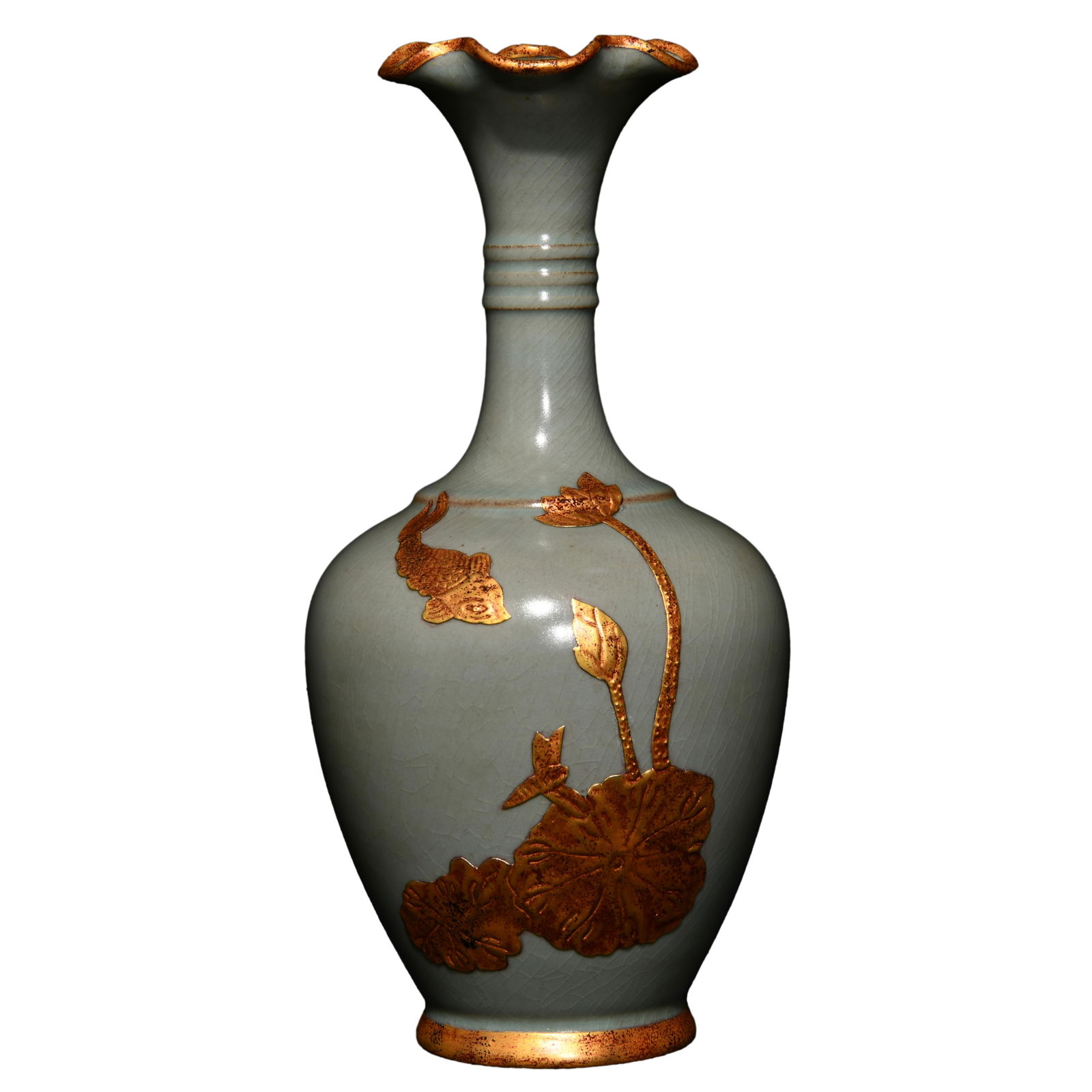 Porcelain Flare-rim Vase Ru Kiln w Lotus Leaf & Lotus Flower,Song Dynasty (1 of 10)
