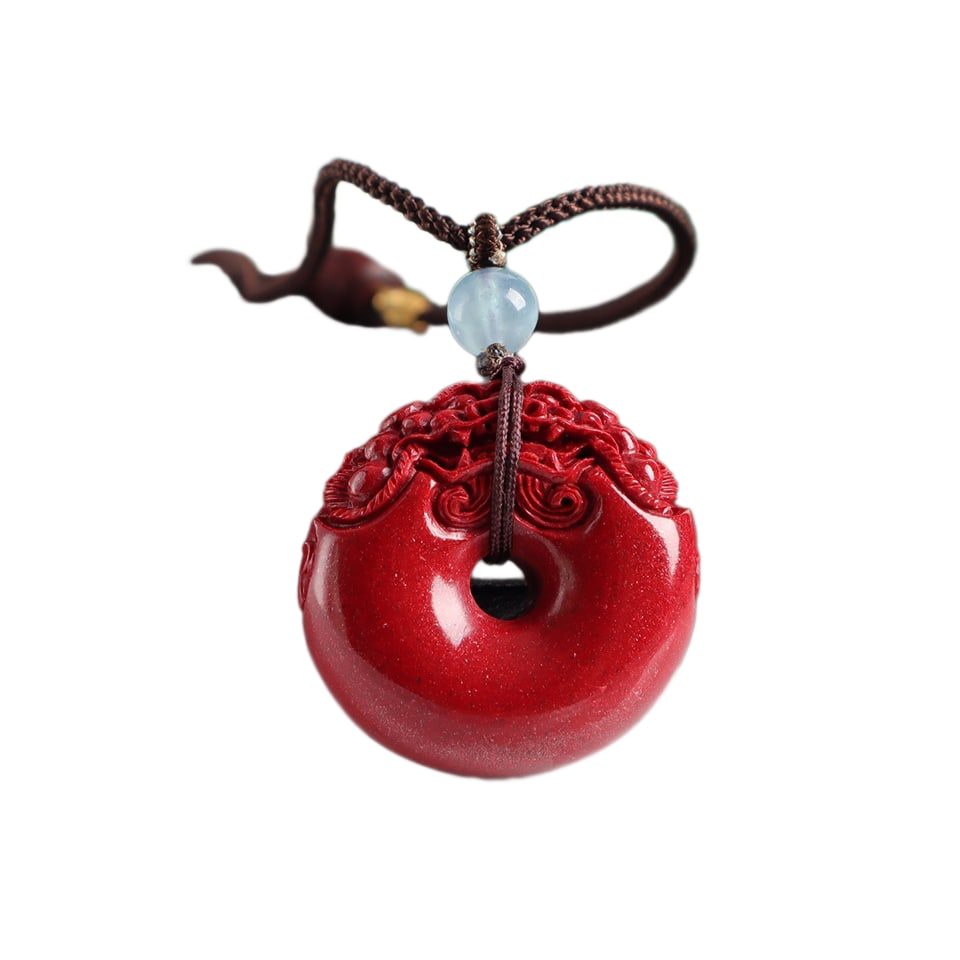 Natural Cinnabar Hand-Carved Pendant w Ping'an Kou: Natural Cinnabar Hand-Carved Pendant w Ping'an KouDimension: 28 x 13 (mm) 1.10 x 0.51 (inches)