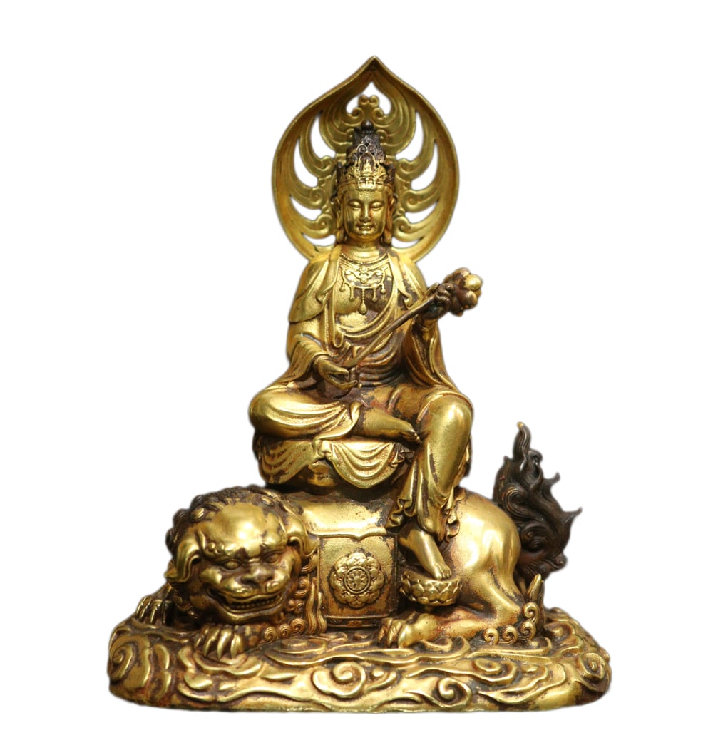 Tibetan Gilt Gold Copper Buddha Statue w Manjushri Bodhisattva (1 of 10)