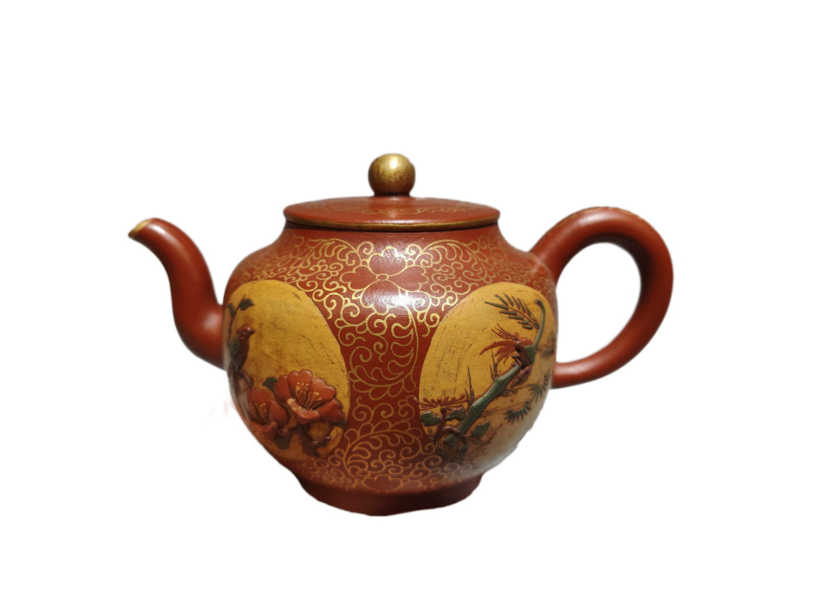 Gilt Gold Yixing Zisha Clay Flowers Bird Teapot (1 of 10)