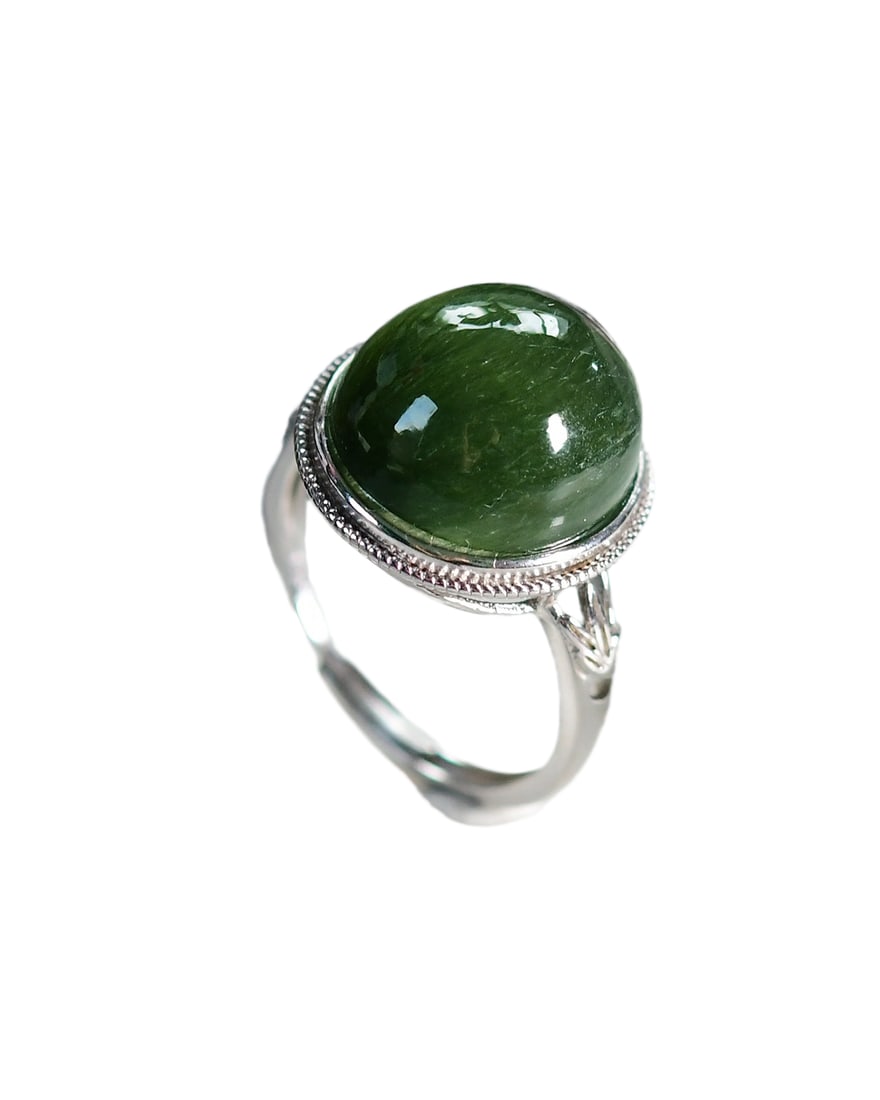925 Silver Inlay Green Crystal Ring (1 of 7)