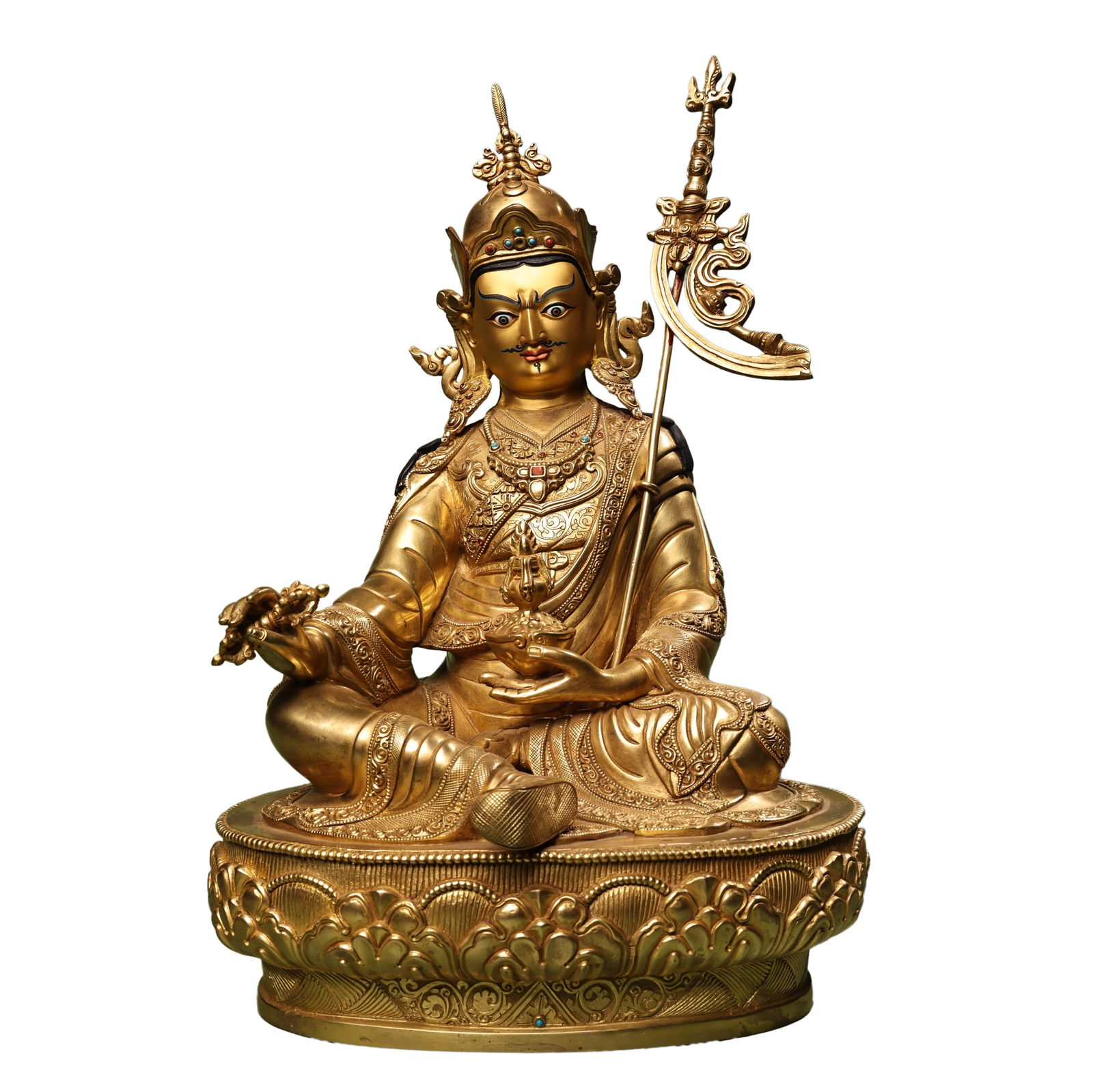 Tibetan Gilt Gold Copper Inlay Gems Buddha Statue w Padmasambhava Buddha (1 of 17)