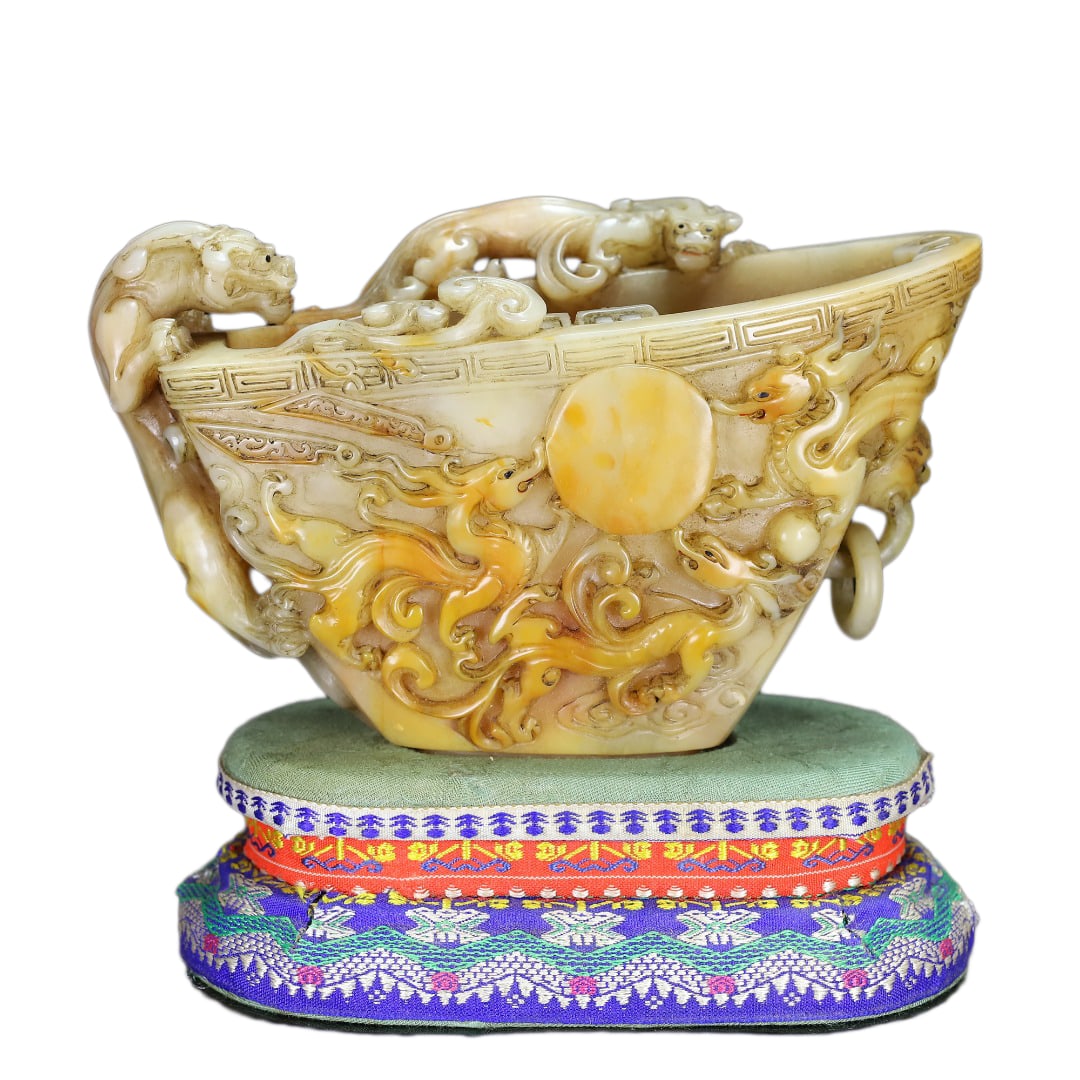 Vintage Tianhuang Shoushan Stone Hand-Carved Beast Brush Washer Seal Statue w Chi Dragon (1 of 11)