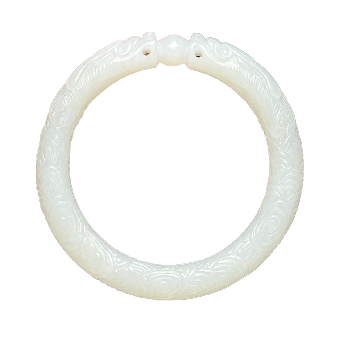 Inside Diameter 58mm Natural White Hetian Jade Double Dragon Bracelet (1 of 10)