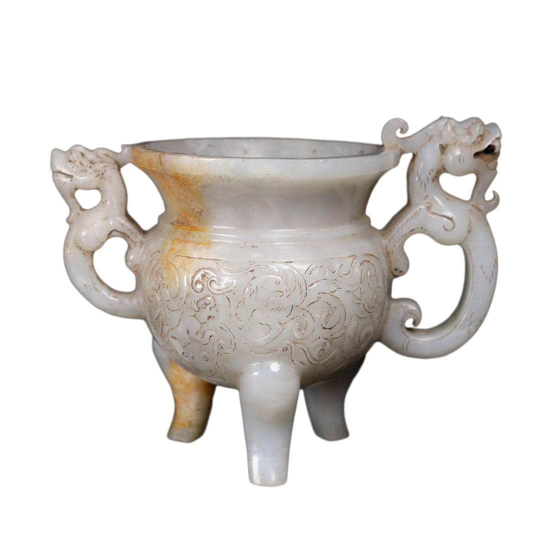 Vintage Hetian Jade Hand-Carved Cup w Fortune Dragon: Vintage Hetian Jade Hand-Carved Cup w Fortune DragonDimension: 150 x 115 x 90 (mm) 5.90 x 4.53 x 3.54 (inches) Weight: 1.25 lbs/ 567 g