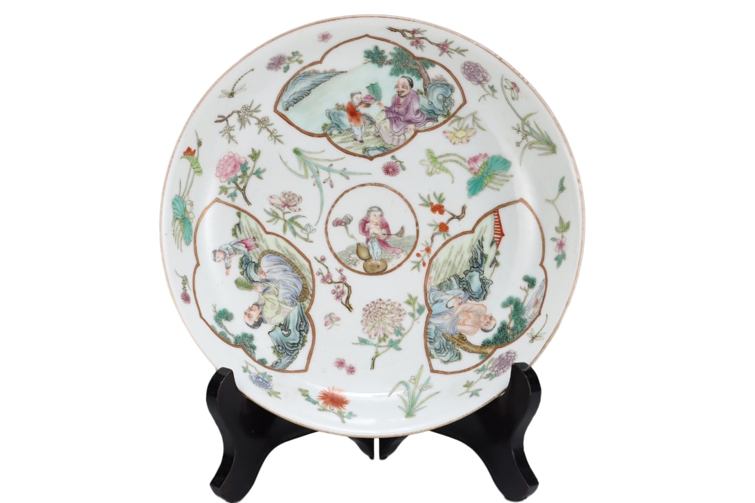 Porcelain Plate Famille Rose w Confucius & Student,Qing Dynasty Jiaqing Mark (1 of 10)