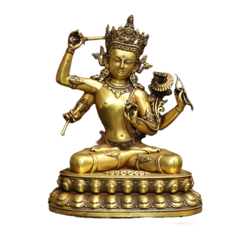 Tibetan Gilt Gold Copper Buddha Statue w Four Kwan-yin (1 of 9)