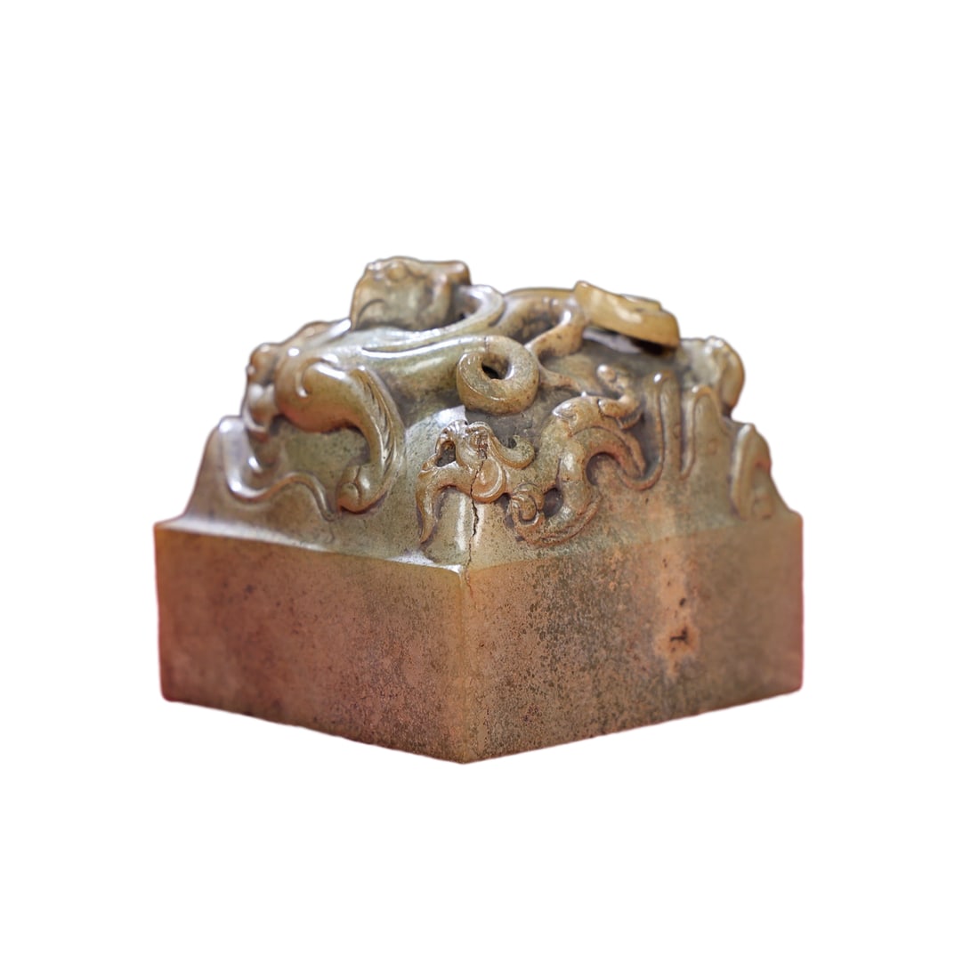 Vintage Hetian Jade Hand-Carved Beast Seal w Dragon (1 of 9)