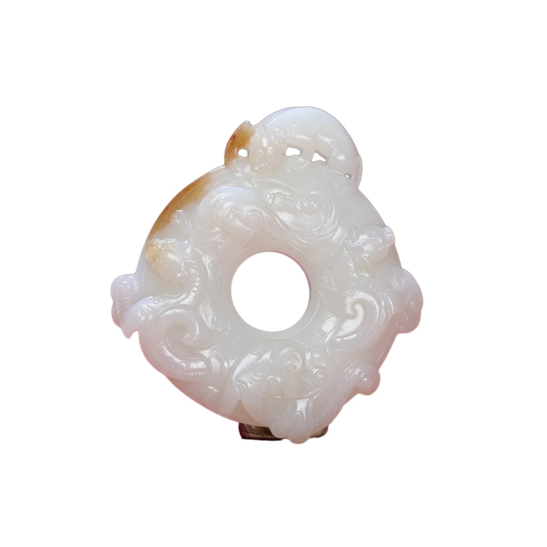 Natural Hetian Jade Hand-Carved Jade Bi Pendant w Chi Dragon (1 of 9)
