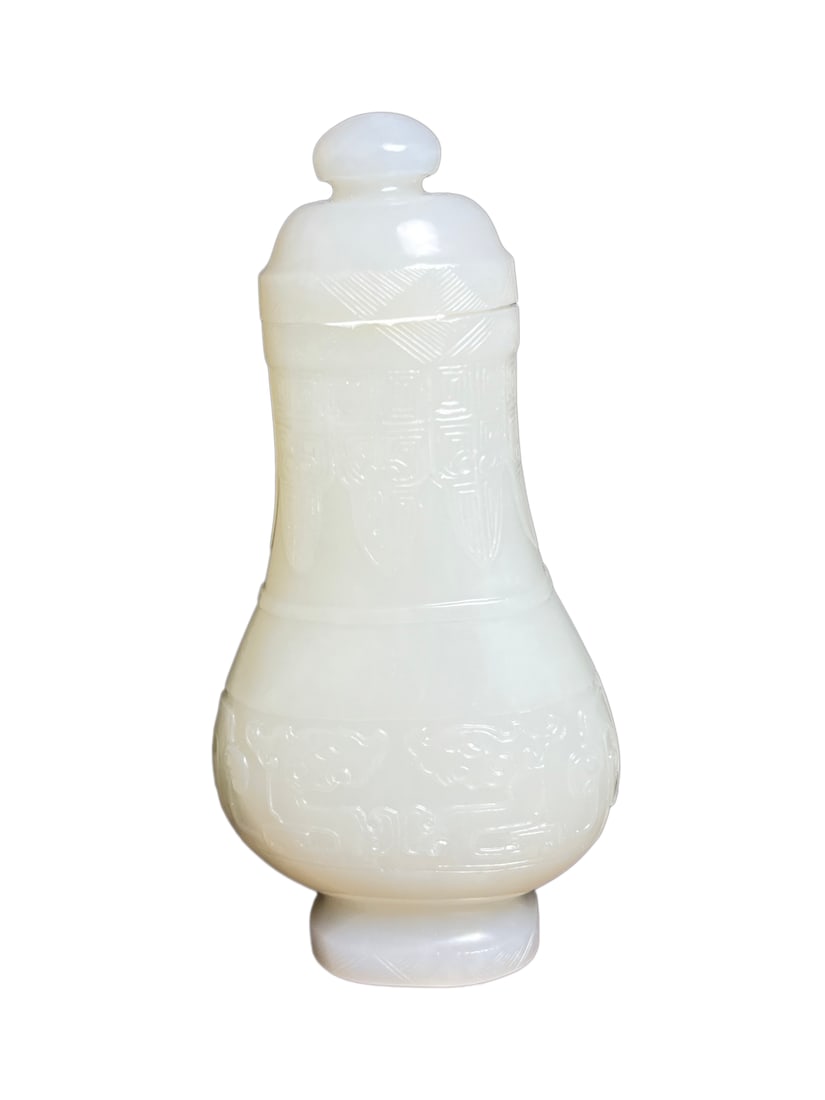 Natural White Hetian Jade Hand-Carved Vase (1 of 10)