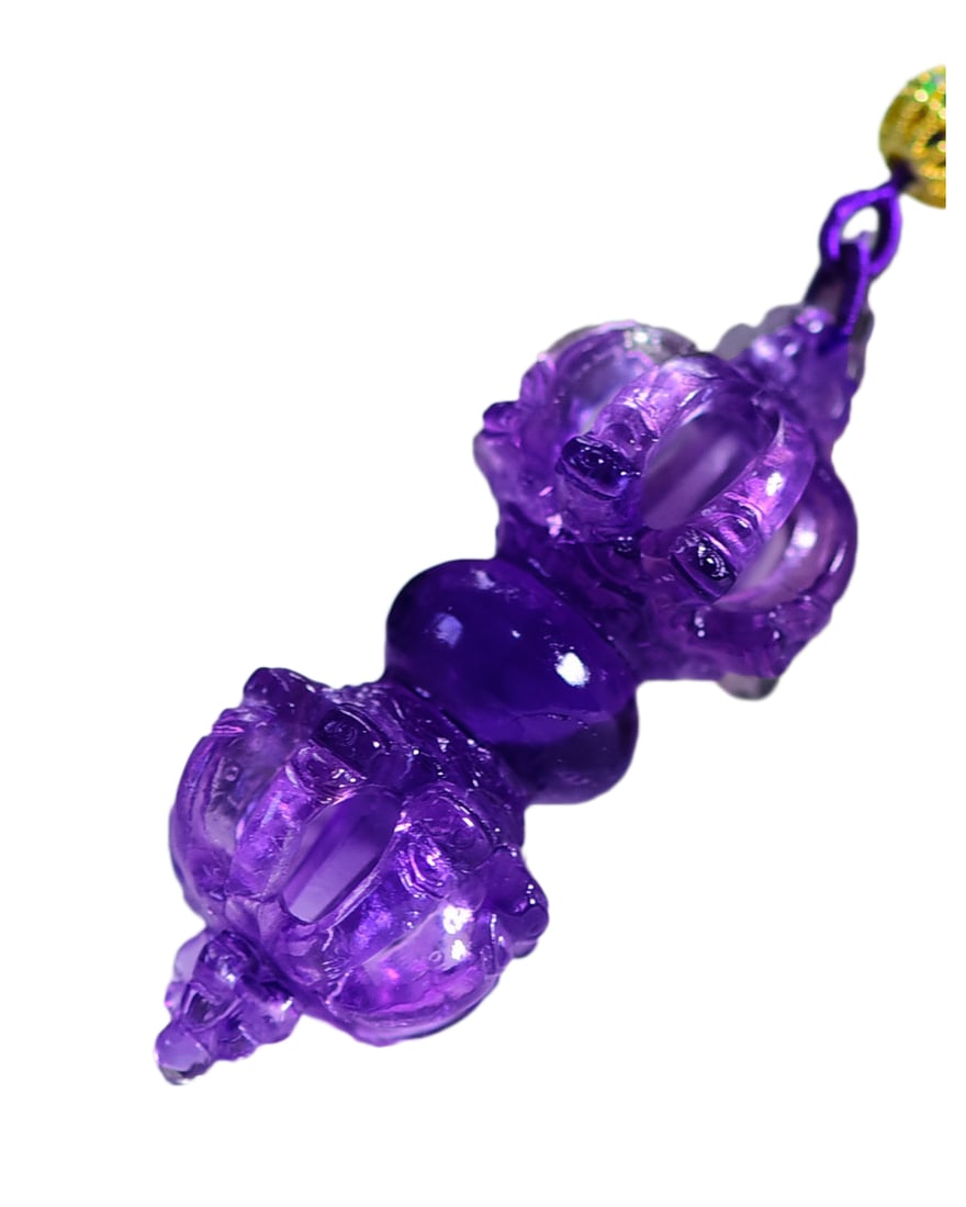 Amethyst Hand-Carved Pestle Xiangmo Pendant w Hand Woven Beads Necklace: Amethyst Hand-Carved Pestle Xiangmo Pendant w Hand Woven Beads NecklaceDimension: 56 x 21 (mm) 2.20 x 0.83 (inches)