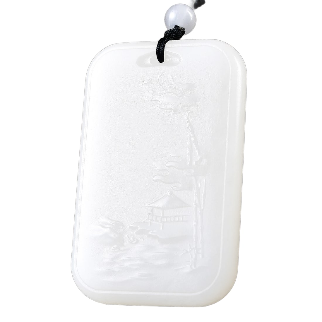 White Hetian Jade Low Relief Mountain River Scene Pendant (1 of 7)