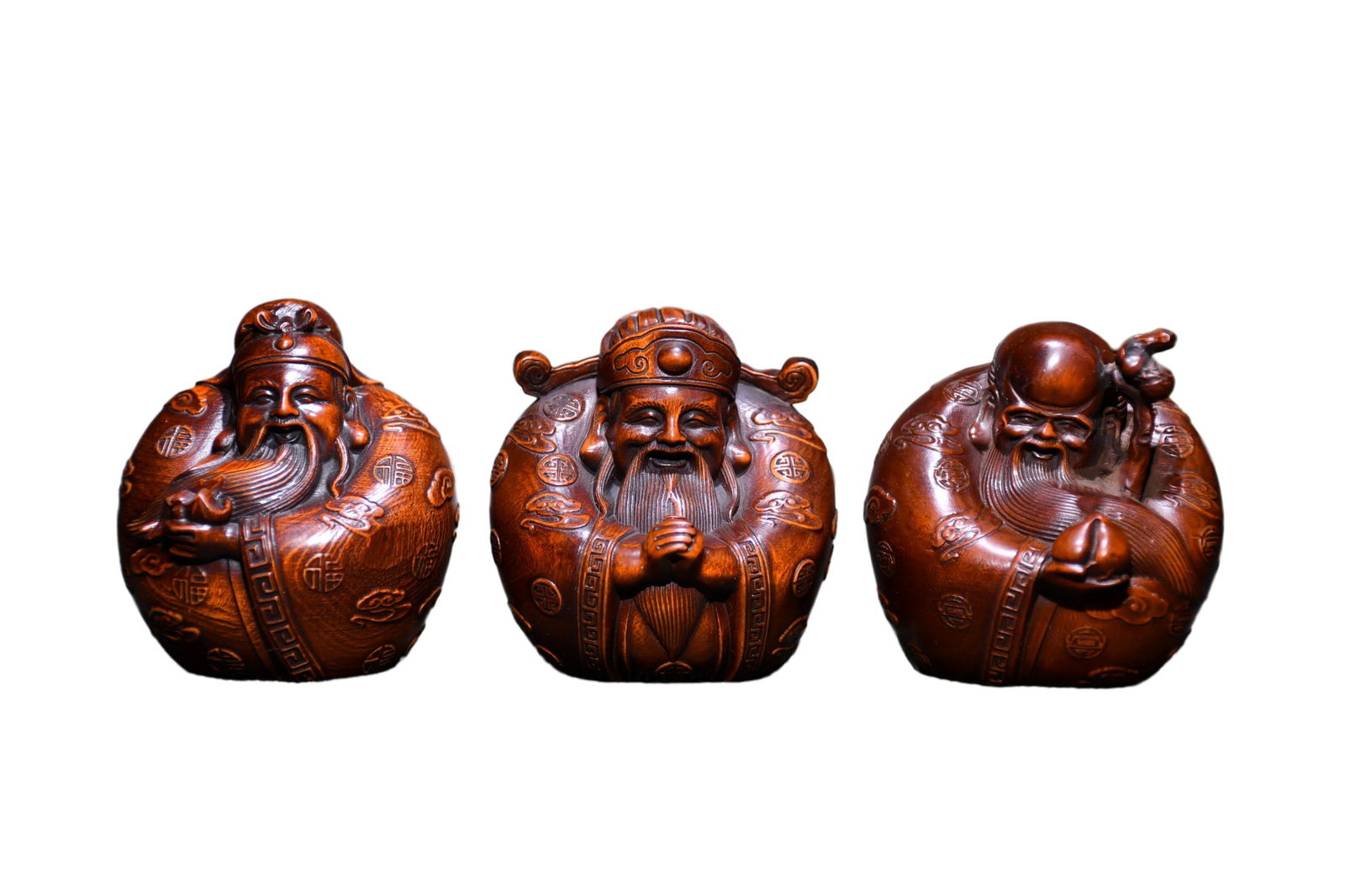 Vintage Boxowood Wood Hand-Carved Figure Statue w Taoism Deity Fukurokuju (1 of 10)