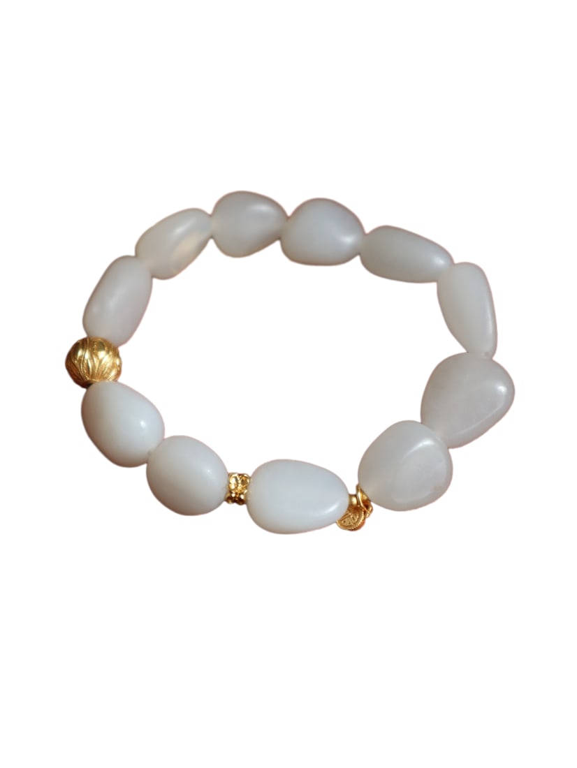 Natural Hetian Jade Original Stone Beads Bracelet (1 of 5)