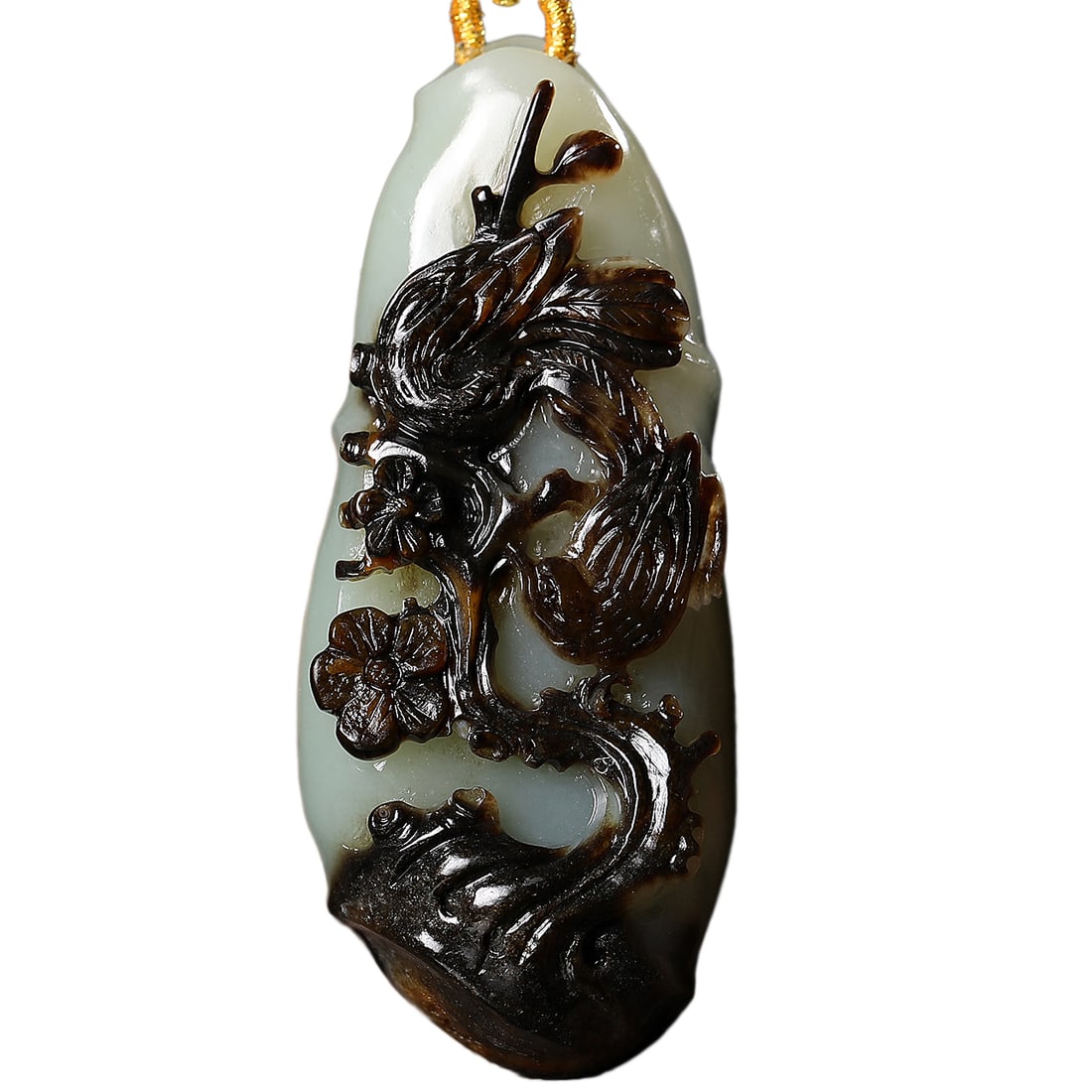 Hetian Jade Hand-Carved Pendant w Plum Flower & Magpie (1 of 8)